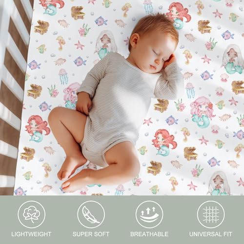 Navy Mermaids Baby Crib Sheets 52x28 Fitted 2 Pack