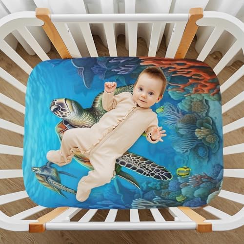 Jihqo Sea Turtle Crib Sheets for Baby 52 x 28 inch