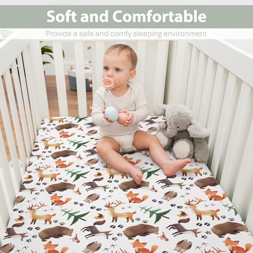 Cute Animals Crib Sheets for Boy Girl 28x52 Inch