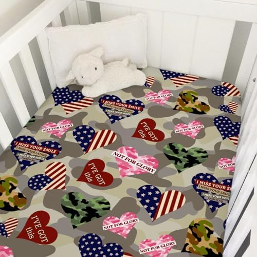 Camouflage Hearts Crib Sheet 52x28 July 4th Independence Day