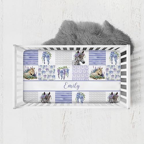 Personalized Purple Floral Crib Sheet with Name