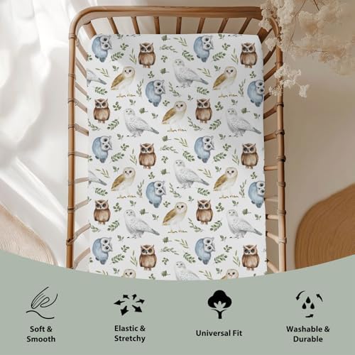 Watercolor Owls Boho Leaves Crib Sheet 28x52