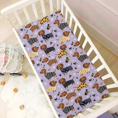 MNSRUU Crib Sheets for Boys Girls Purple Dog Fitted Playard Bedding