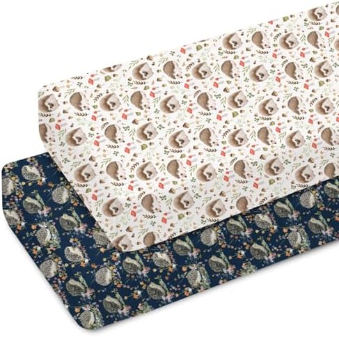 Cute Hedgehogs Crib Sheets 2 Pack - Soft Snug Fitted 52x28 Inch