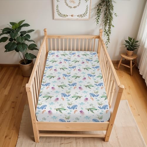 ZoUbqchY Pastel Sea Animals Crib Sheets 52x28In