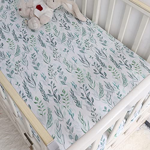 DILIMI Ultra-Soft Green Leaf Crib Sheet Set