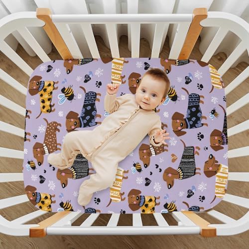MNSRUU Crib Sheets for Boys Girls Purple Dog Fitted Playard Bedding