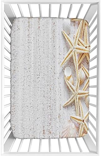 XISUNYA Seashells Starfish Crib Sheet Set Ivory 28x52