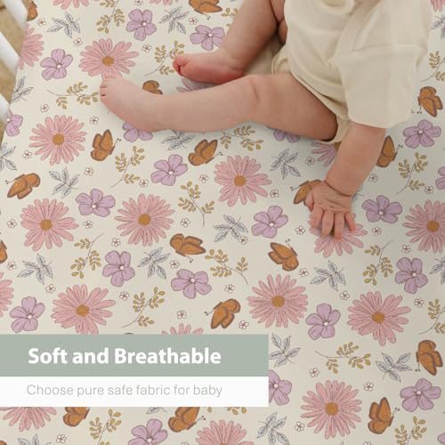 Vintage Wildflowers Butterflies Crib Sheets 28x52 Inch