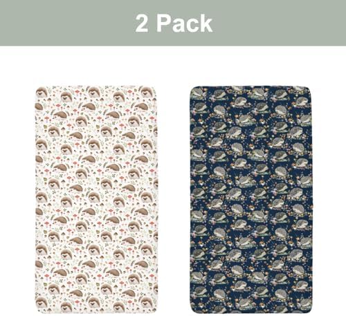Cute Hedgehogs Crib Sheets 2 Pack - Soft Snug Fitted 52x28 Inch