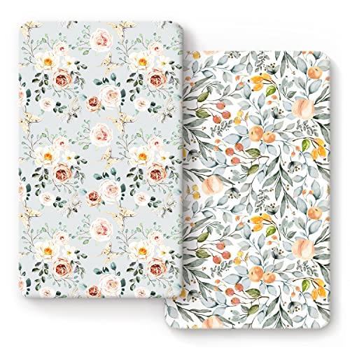 GRSSDER Stretchy Crib Sheets 2 Pack Flora Print Ultra Soft and Safe