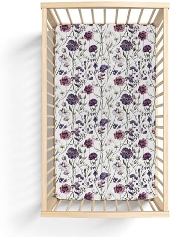 Vintage Purple Flowers Crib Sheet 52x28 Inch