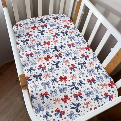 Patriotic Bows Stars Crib Sheets for Boy Girl 52x28 Inch 2 Pack