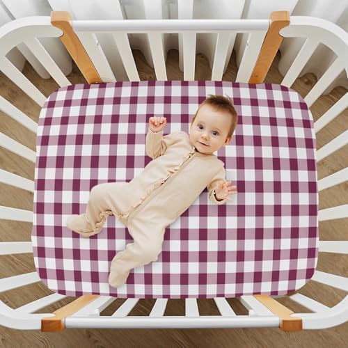 MNSRUU Crib Sheets for Boys Girls Maroon Gingham Pattern 1