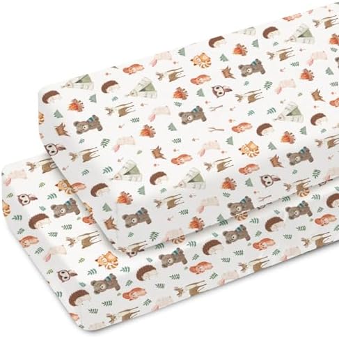 Camping Animals Baby Crib Sheets 52x28In 2 Pack