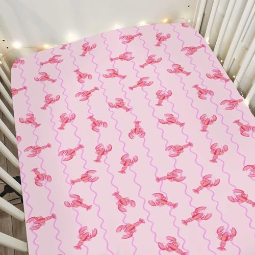 Pink Lobster Bows Stripe Crib Sheets for Boy Girl 52x28 Inch