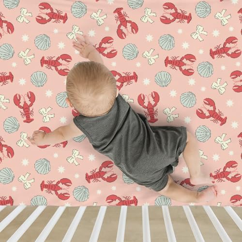 Red Coastal Lobsters Baby Crib Sheets 28x52 Inches 1