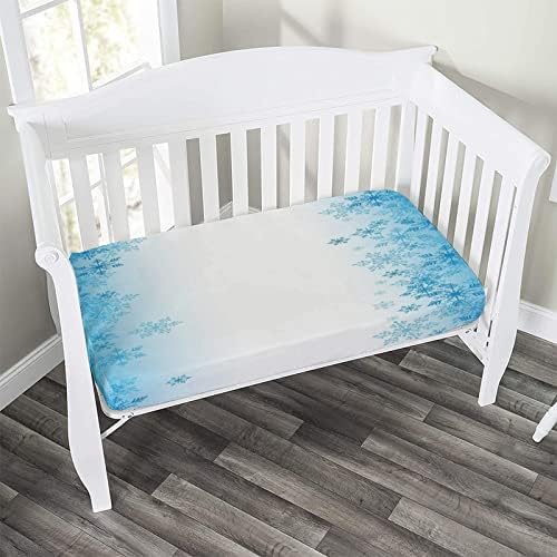 XISUNYA Winter Crib Sheet Set 28x52 Snowflake Print Blight Blue