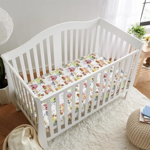 HawSkgFub Farm Animal Crib Sheet - 52x28 Neutral Design