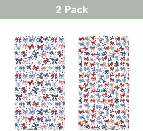 Patriotic Bows Stars Crib Sheets for Boy Girl 52x28 Inch 2 Pack