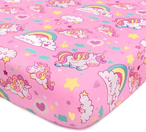 JISEN Fitted Crib Sheet 52x28 Inch Pink Unicorns