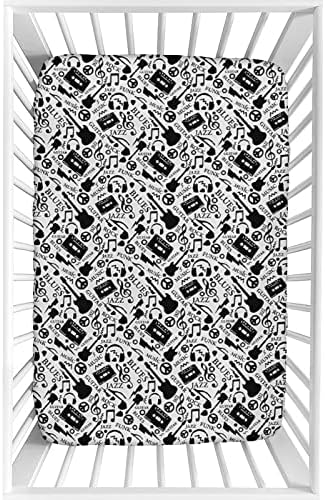 XISUNYA Music Print Crib Sheet Set 28x52x8 Black White