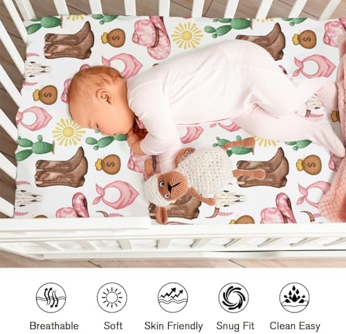 Pink Cowgirl Baby Crib Sheet 52x28 Soft Breathable