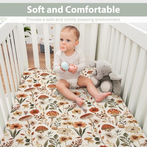 Boho Mushroom Floral Baby Crib Sheets 28x52 Inch