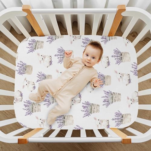 MNSRUU Crib Sheets for Boys Girls Lavender Pattern Breathable Fitted Sheet