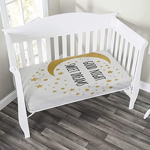 XISUNYA Crib Fitted Sheet Gold and Black with Moon Stars Print