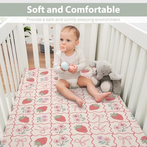 52x28 Inch Boho Strawberry Crib Sheet for Girl