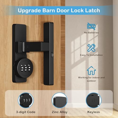 VOLIBeL Keyless Barn Door Lock - 3 Digit Password Latch