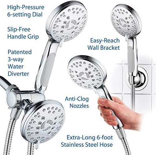 AquaSpa 48-Mode Handheld Shower Head with Dual Brackets and Anti-Slip Grip