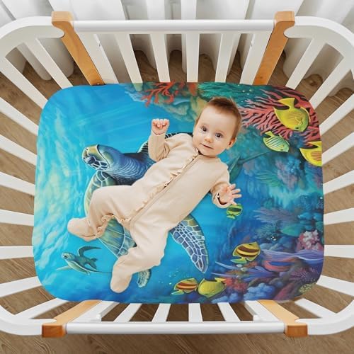 Jihqo Underwater Sea Turtle Crib Sheets for Baby 52x28 Inch