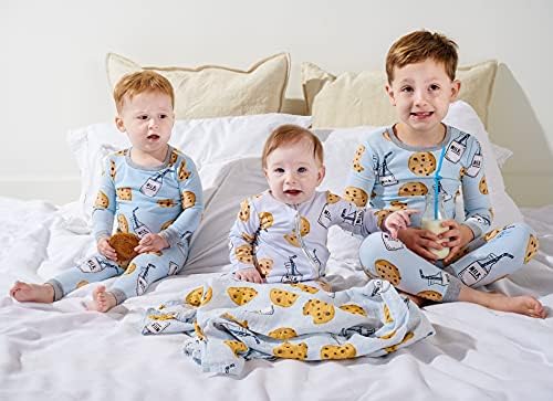 Mud Pie Muslin Swaddle Blanket Milk and Cookies Blue
