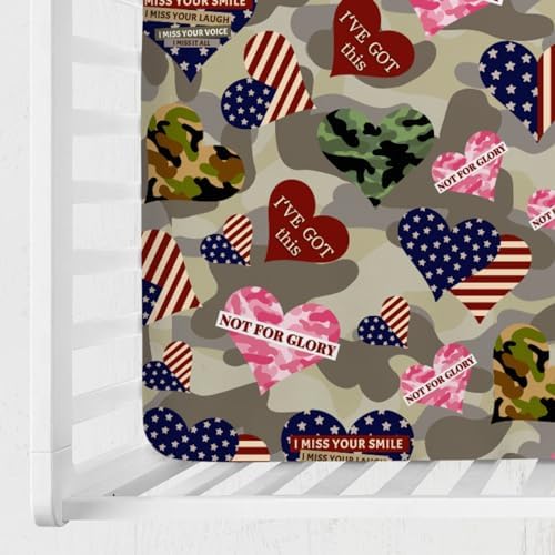 Camouflage Hearts Crib Sheet 52x28 July 4th Independence Day