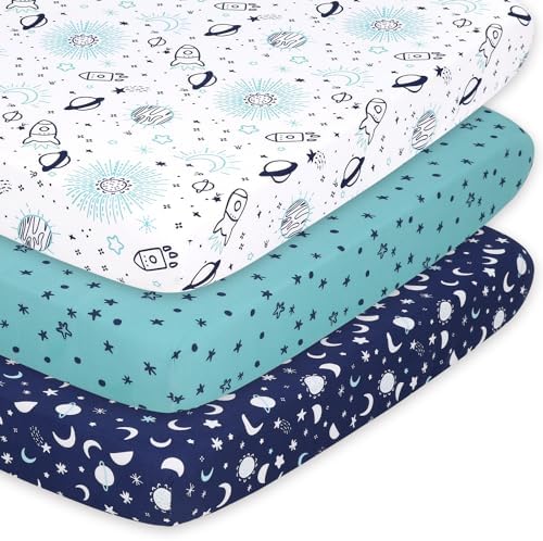 The Peanutshell 3-Pack Fitted Playard Sheets - Cosmic Design