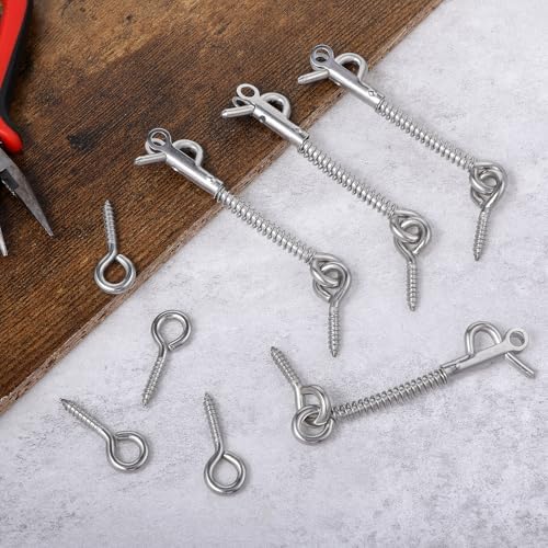 4PCS Stainless Steel Spring Hook and Eye Latch for Doors