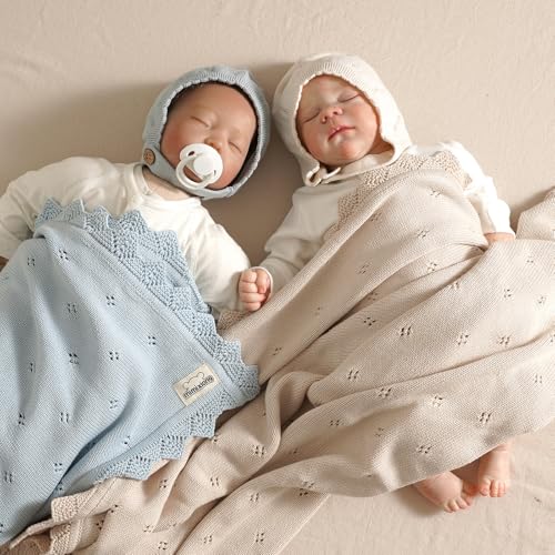 Mimixiong 30x40 Inch Light Blue Cotton Swaddling Blanket