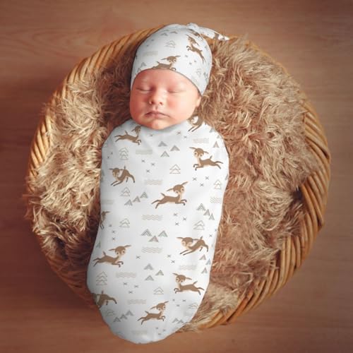 Muishi Cute Deer Swaddle Blanket Hat Set
