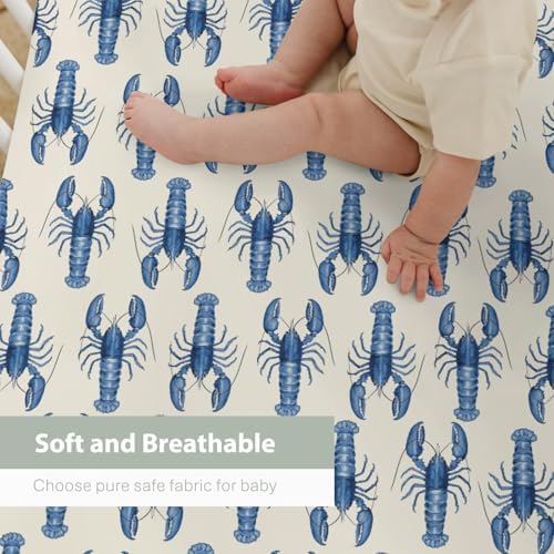 Blue Lobster Baby Crib Sheets 52x28 Nautical Design
