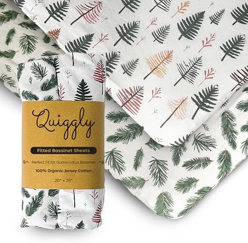Quiggly Bassinet Sheets with Forest Tree Pattern - 2 Pack Organic Cotton