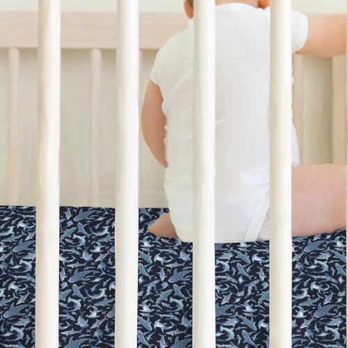 Blue Sharks Crib Sheets 2 Pack Navy Sea Shark Pattern Soft Fitted