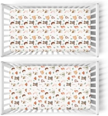 Camping Animals Baby Crib Sheets 52x28In 2 Pack