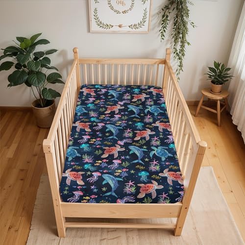 Fantasy Sea Animals Crib Sheet for Boy Girl 28x52