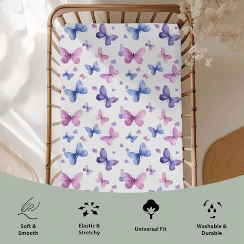 Purple Pink Butterflies Crib Sheets for Boy Girl 52x28