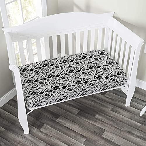 XISUNYA Music Print Crib Sheet Set 28x52x8 Black White