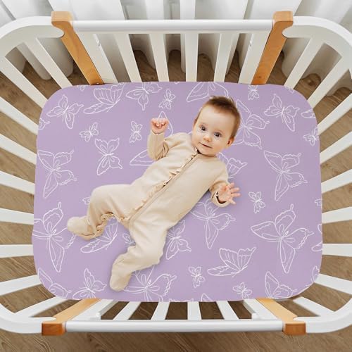 Gbjiemia Baby Crib Sheets Purple Butterfly Set