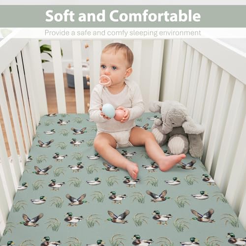 Green Mallard Ducks Crib Sheets 52x28 Inches Fitted Mattress Cover