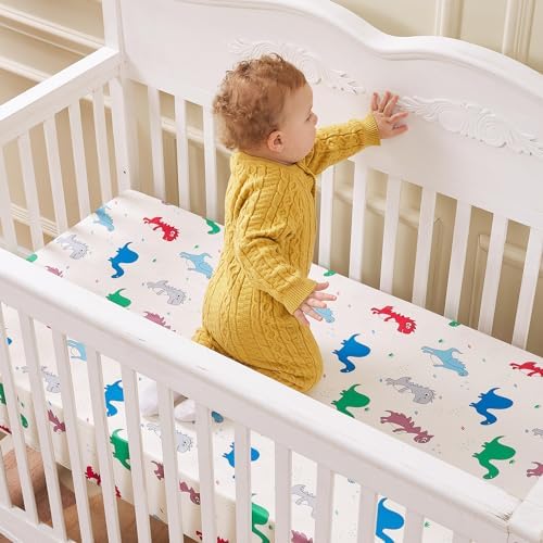 Hevituwhe Warm Fitted Crib Sheets 2 Pack with Dinosaur Pattern